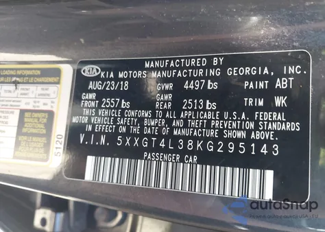 2019 Kia Optima Lx from USA, damaged, VIN 5XXGT4L38KG295143